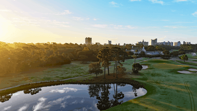 Pine Lakes Country Club 9th Green Clubhouse Trees Sunrise